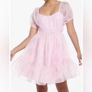 Hot Topic Sweet Society Pink Organza Tier Ruffle Babydoll Dress, Small